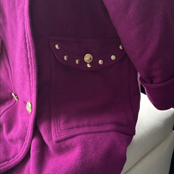 Versace Fuchsia Hooded Pea Coat with Gold Studs - Picture 4 of 5